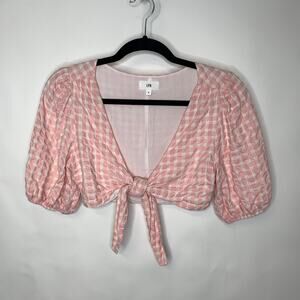 LPA Pink Gingham Crop Top Sz Small Tie Front